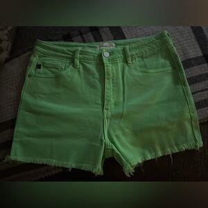 KanCan Lime Green Frayed Hem Women's Shorts